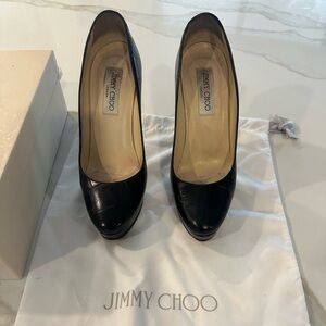 Jimmy Choo 113 Cosmic Black Mock Croc Platform Heels | Size 38.5